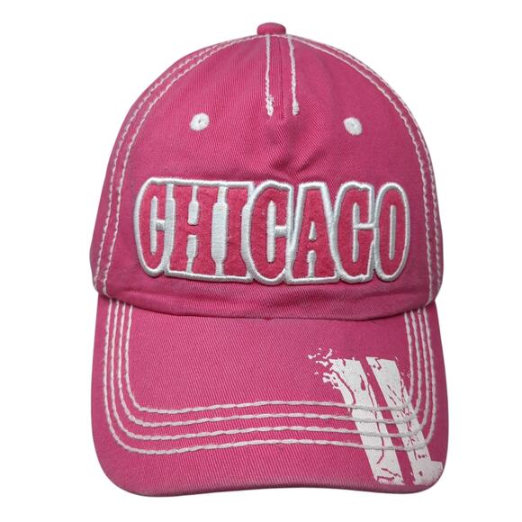 Chicago Strapback Baseball Cap Pink One Size Adjustable Embroidered Cotton - Picture 1 of 9